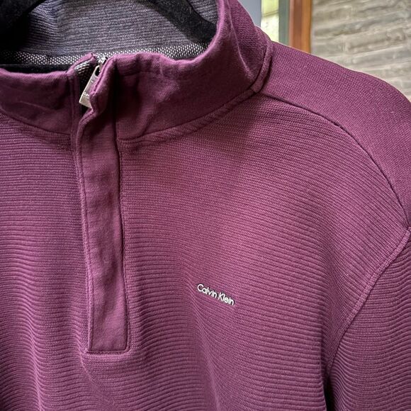 Men's Calvin Klein Eggplant Purple 1/4 Zip 100% Cotton Pullover Sweater size L - Picture 4 of 10